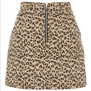 Topshop Moto Half Zip Leopard Denin Skirt